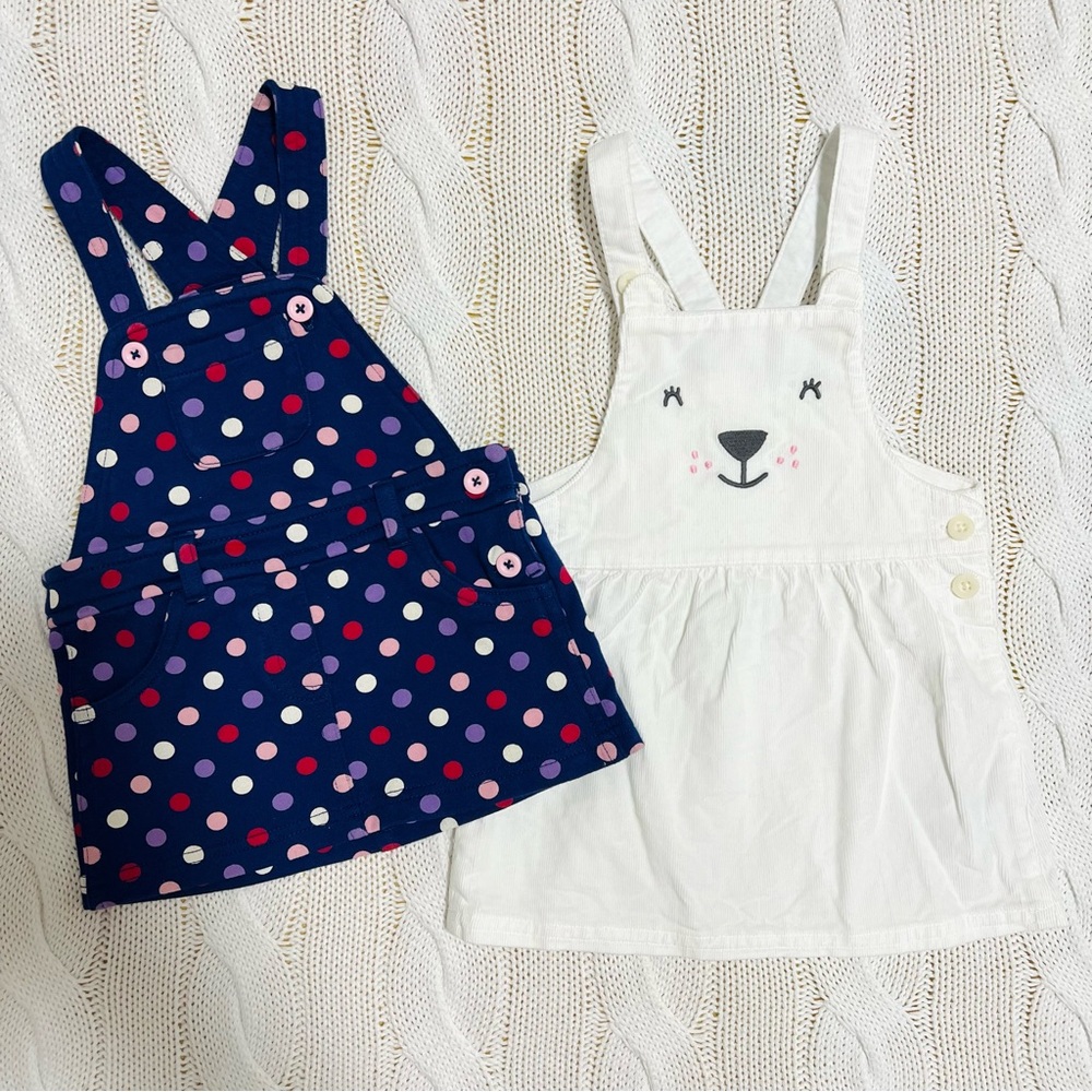 Benetton Baby & Carter’s Dungaree Dress Bundle / Polka Dot & White Cute Face Set